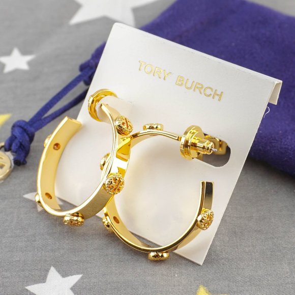 Tory Burch Jewelry - Tory Burch Milgrain Studded Hoop Earrings in Gold (Brand New with Dust Bag)